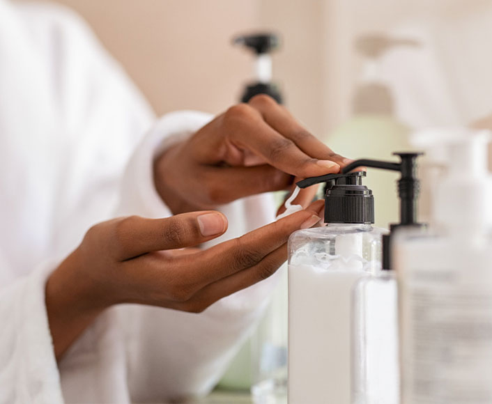 Lab technician using essential oils handwash